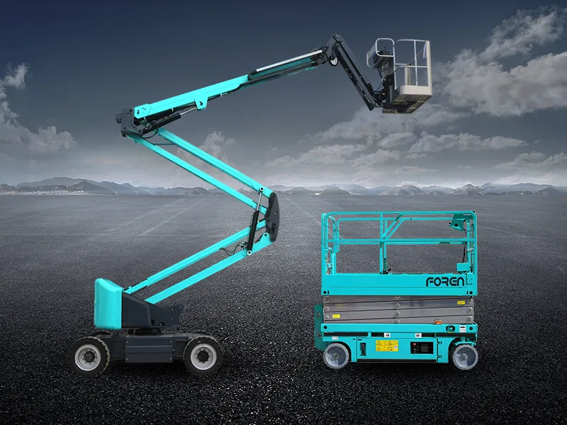 What are the differences between scissor type and straight arm high-altitude work platforms?